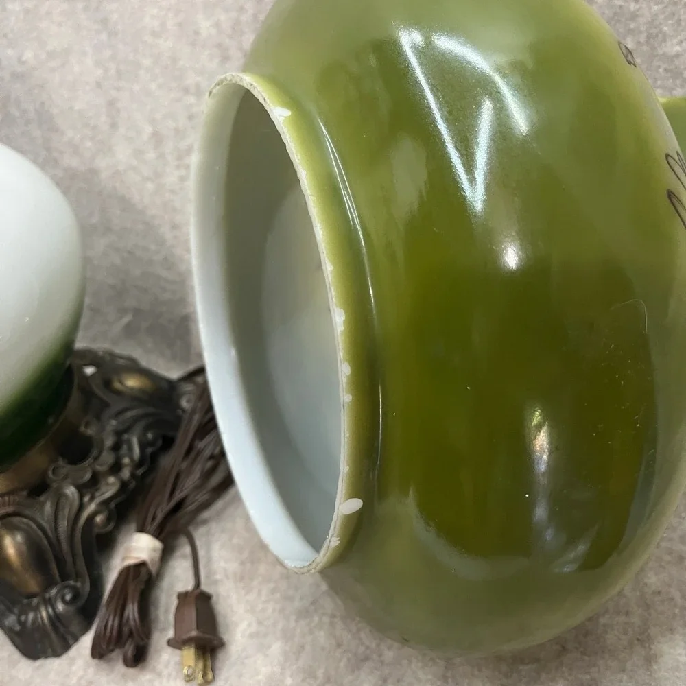 Vintage Green‎ Floral Hurricane Lamp 3-Way Turn Key 21inches